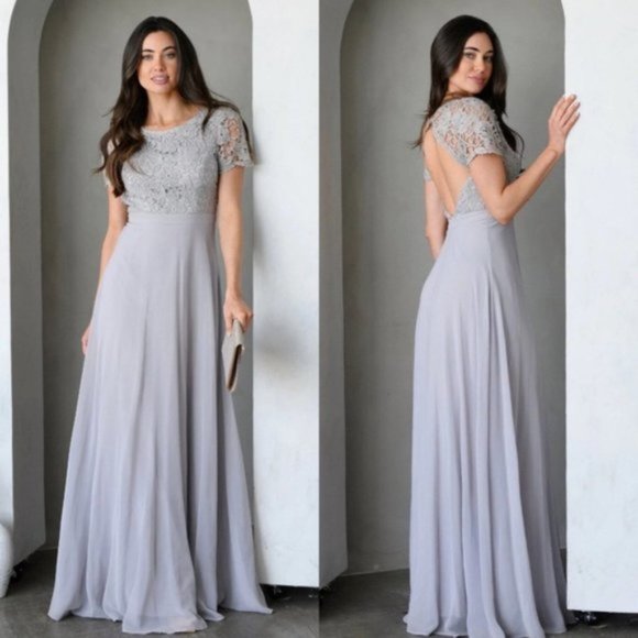 Maniju Lulus Savannah Days Short Sleeve Open Back Gown Maxi Dress Grey Gray New - Picture 1 of 16